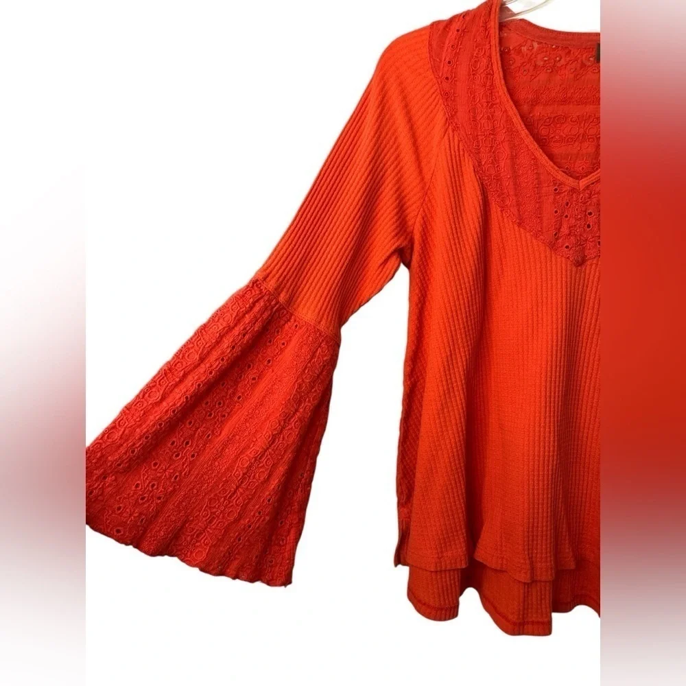 Free People Parisian Nights Blouse Top Vermillion